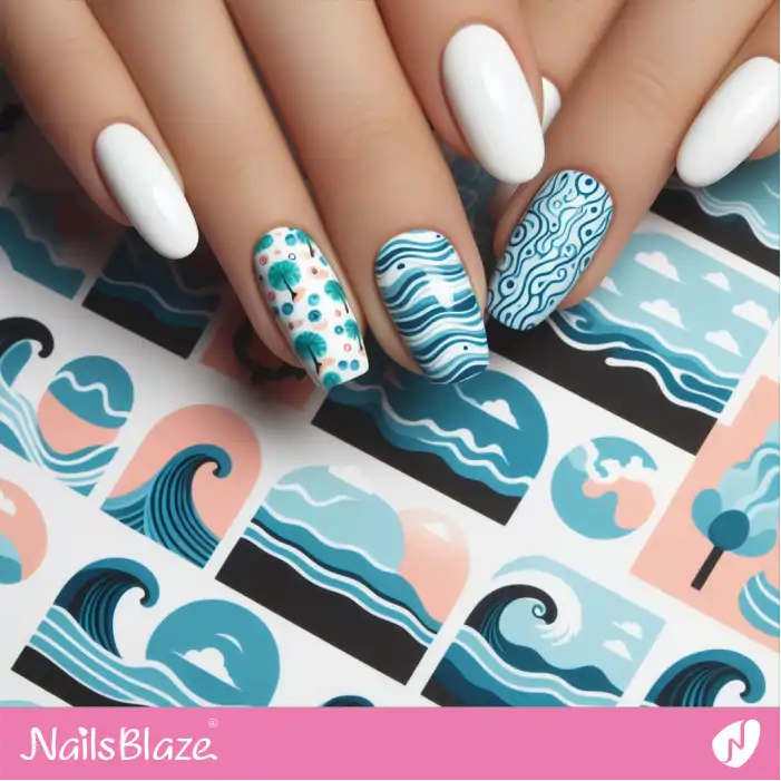 Blue Ocean Wave Patterns on Nails | Save the Ocean Nails - NB3265